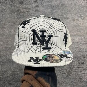 Vintage New York NY Spider Web City‎ Hunters Fitted Hat XXL Black White - NEW